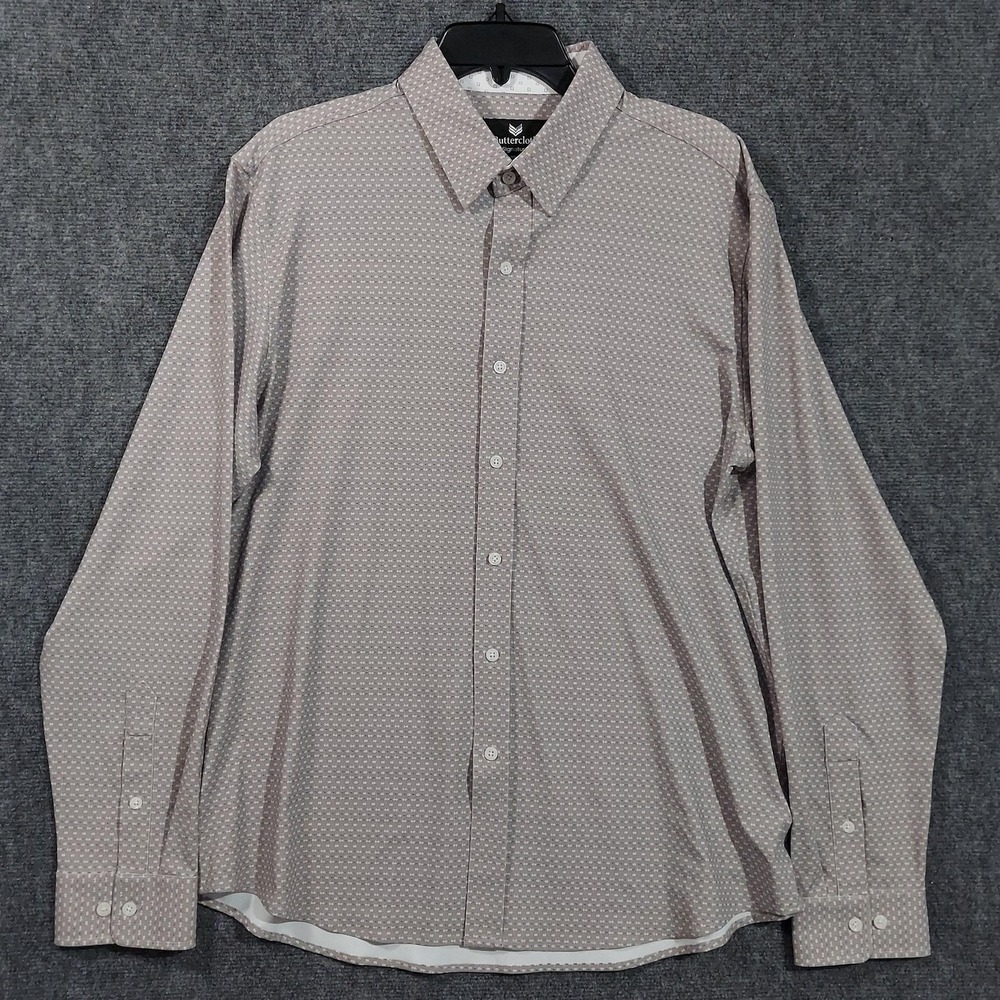 Buttercloth Shirt Mens XL Gray Signature Geometric Stretch Button Up Knit